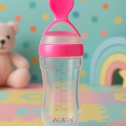 AEREX BPA Free Feeding Bottles | Newborn Baby Feeding Bottle with Spoon | Baby Squeezy Food Feeder for Baby | Feeding Spoon Bottle for Semi-Solid Food, Cereals, Fruit Food Feeder (Pink)-10