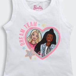Barbie by Tiny Girl Cotton Sleeveless Characters Printed Top - White-image-63
