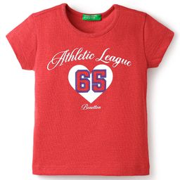 UCB Knit Half Sleeves T-Shirt with Athletic League Text Print - Red-image-30