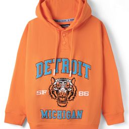 Pine Kids Cotton Knit Full Sleeves Hoodie with Tiger Print - Orange-image-55