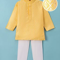 Ridokidz Full Sleeves Ethnic Motif Embroidered Kurta & Pyjama Set - Yellow-image-40