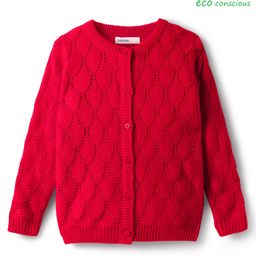 Babyoye Knitted Full Sleeves Solid Dyed Front Open Sweater - Red-image-57