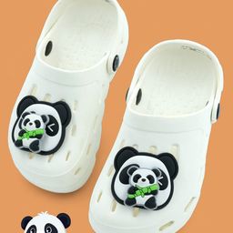 Yellow Bee Perforated Clogs With Panda & Bamboo Charms - White-image-15