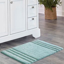 OBSESSIONS Sea Green & White Self Design Ultra Absorbent Anti-Skid Rectangular Bathmat-57