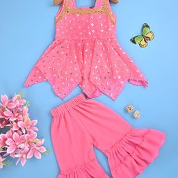 MYTEX FASHION Girls Embellished Shoulder Straps Sleeveless Pure Cotton Tunic With Sharara-26