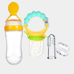 Kritiu Kids 3Pcs Yellow & Blue Silicone Fruit Nibbler Food Feeder & Brush-image-50