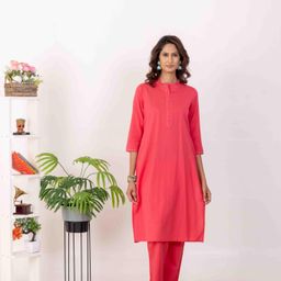 INAAYA JAIPUR Pure Cotton Mandarin Collar Neck Top With Trousers Co-Ords-41