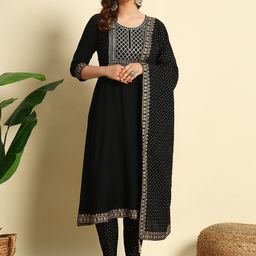 V.S.Creation Women Ethnic Motifs Embroidered Regular Sequinned Kurta with Trousers & With Dupatta-image-59