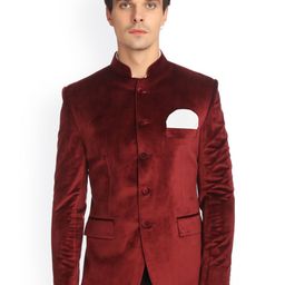 Wintage Maroon Solid Tailored Fit Ethnic Bandhgala Blazer-image-70