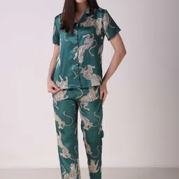 Masha Animal Printed Satin Night Suit-picture-5