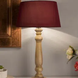 Homesake Natural Mabel Rustic Table Lamp with Red Shade (Bulb Included) - Set of 1-9
