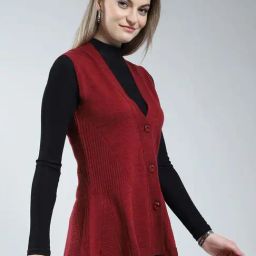 Monte Carlo Red Regular Fit Self Pattern Cardigan image 4