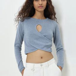 Nuon by Westside Dusty Blue Cut-Out Detailed Top-image-5