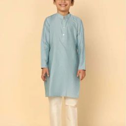 KISAH Kids Dirty Blue & White Regular Fit Full Sleeves Kurta Set-image-27
