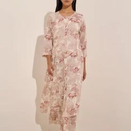 Zuba by Westside Dusty Pink Foliage Design A-Line Kurta-32