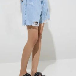 Nuon by Westside Light Blue Distressed Denim Shorts-image-22
