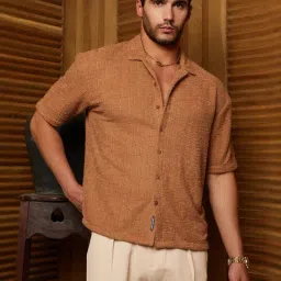 Campus Sutra Brown Polycotton Oversized Textured Shirt-image-1