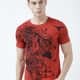 Huetrap Men Red Printed Round Neck T-shirt-image-99