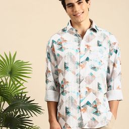 Mast & Harbour Abstract Printed Seersucker Textured Casual Shirt-22