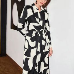 SELVIA Black & White Printed Wrap Dress-image-8