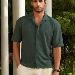Campus Sutra Green Polycotton Oversized Textured Shirt-image-17