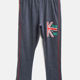 CHIMPRALA Kids Navy Blue Solid Cotton Antimicrobial Track Pants with Printed Detail-image-122