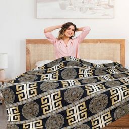 Aura Black & Yellow Abstract Printed Microfiber 300 GSM AC Room Double Bed Comforter-12