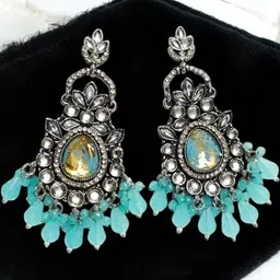 Anouk Artificial Stones Studded And Beaded Contemporary Drop Earrings-3