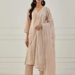 Priya Chaudhary Beige Sudha Embroidered Cotton Kurta-36