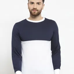 Kalt Men Navy Blue Colourblocked Round Neck T-shirt-image-29