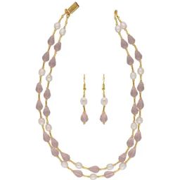 Sri Jagdamba Pearls Pink Stone & White Pearl Necklace Set-47