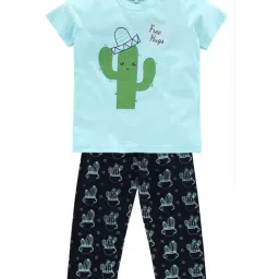 Nite Flite Mint & Navy Blue Printed Top with Pajamas-image-79