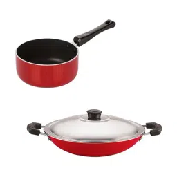 Nirlon Non-Stick Red Aluminium Sauce Pan & Appachatti Combo Cooking Item Set - (2.6mm)-25