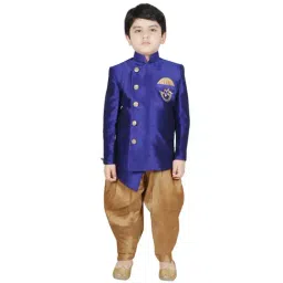 SG Yuvraj Kids Blue & Brown Solid Sherwani with Pyjama-image-60
