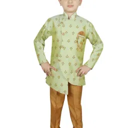 SG Yuvraj Kids Green & Brown Printed Sherwani with Pyjama-image-18