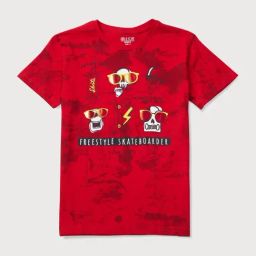 Gini & Jony Kids Red Cotton Printed T-Shirt-image-59