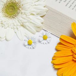 Joker & Witch White & Yellow Vacation Vibe Merry Colour Pop Floral Stud Earrings-image-22