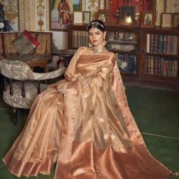 Satrani Brown Woven Saree With Unstitched Blouse-image-48