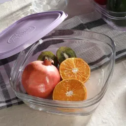 Duralex 'Freshbox' Transparent & Purple Glass 20 cm Container With Lid (2 L) - Set of 2-6