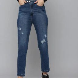 SHOWOFF High-Rise Blue Mildly Distressed Jeans-image-2