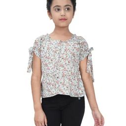 Tiny Girl Kids Aqua Blue & Pink Floral Print Top-image-81