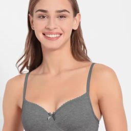 Jockey 1723 Steel Grey Melange Wirefree Padded Medium Coverage T-Shirt Bra With Adjustable Straps-image-99