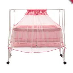 Kiddery Pink Baby Cradle with Mosquito Protection Net (Age 0-8 Months)-image-66