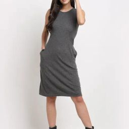 BRINNS Dark Grey Midi A Line Dress-image-96