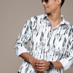 WROGN Abstract Printed Textured Comfort Fit Casual Shirt-5