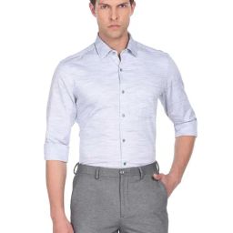 Arrow Light Blue Slim Fit Self Design Cotton Shirt-image-12