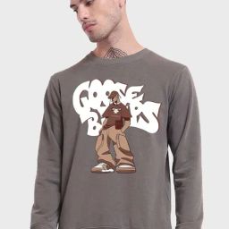 Bewakoof Dark Grey Regular Fit Round Neck Printed Sweatshirt-image-71