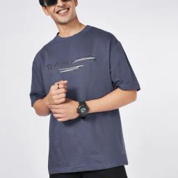 People by Pantaloons Nightshadow Blue Cotton Boxy fit T-Shirts-picture-31
