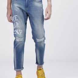 HIGHLANDER Men Blue Slim Fit Mid-Rise Mildly Distressed Stretchable Jeans-picture-43