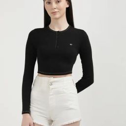 TOMMY HILFIGER Jet Black Embroidered Crop T-Shirt-image-59